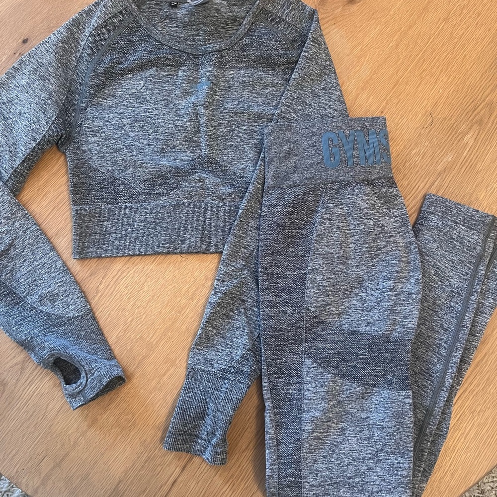 Gymshark Gray Long Sleeve Crop Top and Leggings Set